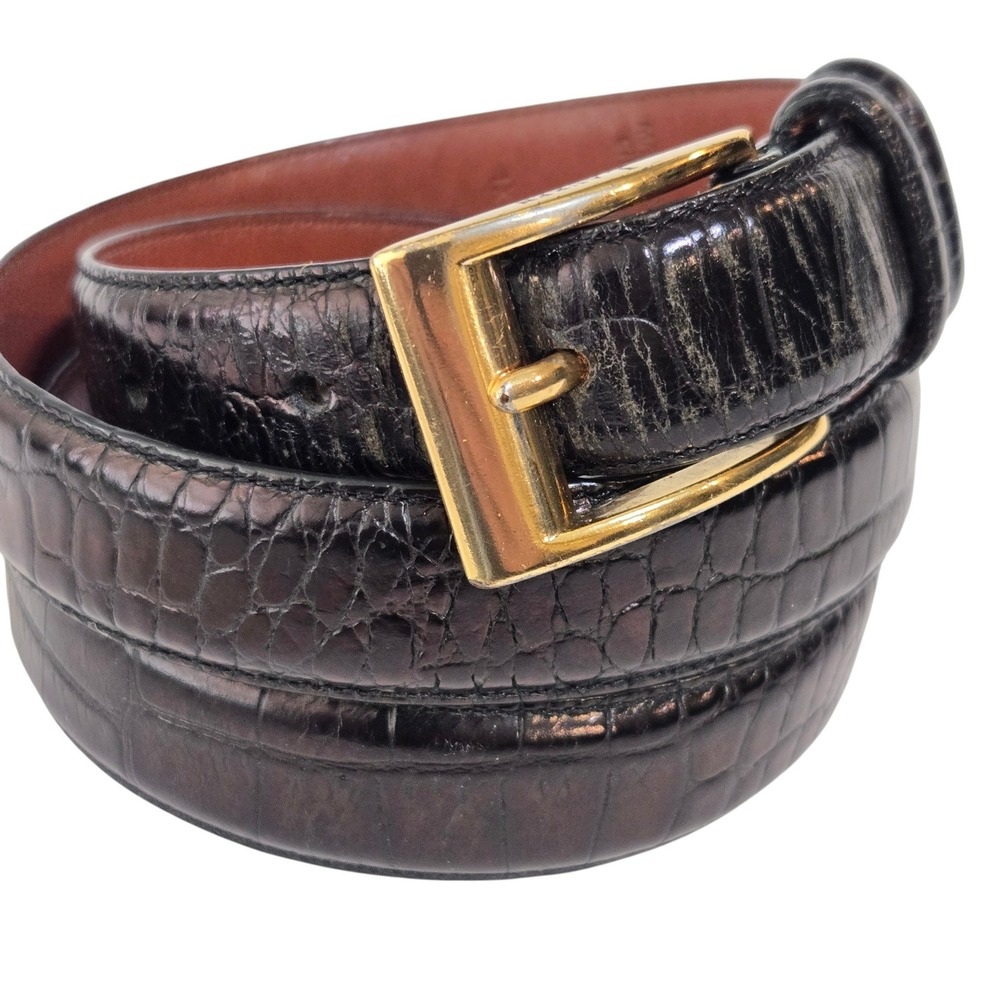 Lauren Ralph Lauren Belt Womens 1X Plus Black Croc Embossed Italian Leather Gold